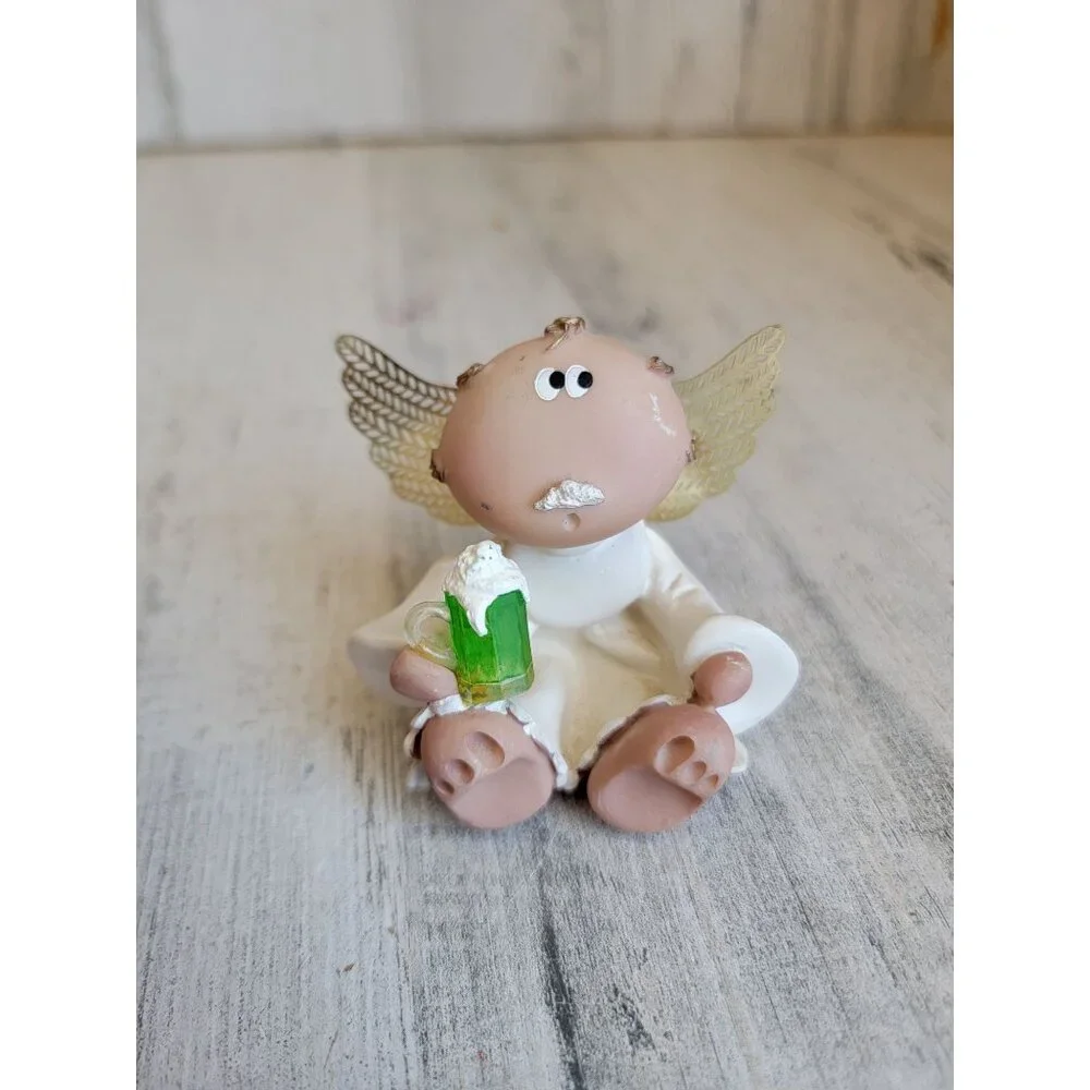 Vintage angel cheeks green beer mustache figure xmas‎